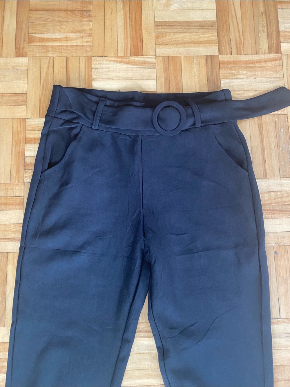 High-Waist Black Belted Trousers - Classic Women's Pants